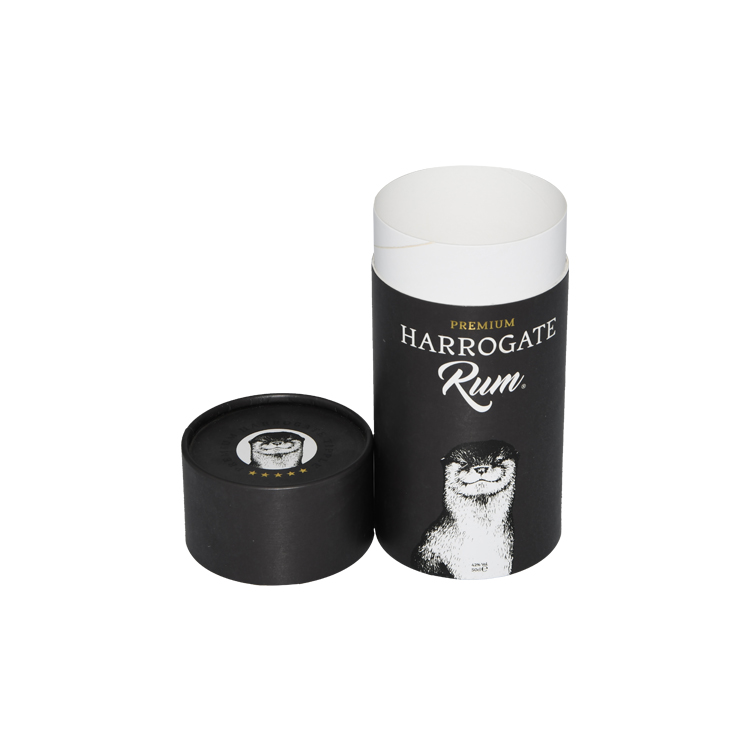 Popular Black Paper Tube Box Cylinder Box for Perfume Packaging Fragrances Packaging with Gold Hot Foil Stamping Logo