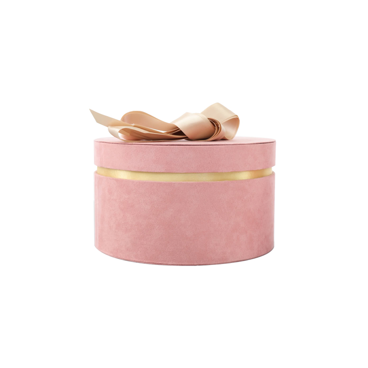 Custom Printed Suede Velvet Paper Cardboard Round Cylinder Tube Box with Silk Ribbon for Valentin's Day Packaging