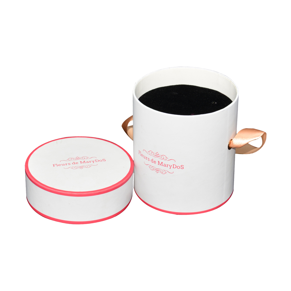 Wholesale Custom Small Rigid Paper Tube Round Flower Box for Single Rose Packaging with Silk Handle