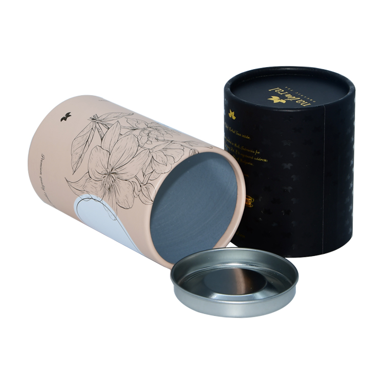 Custom Metal Lid Cardboard Canister Can Cylinder Food Grade Gift Paper Tube for Loose Leaf Tea Coffee Packaging