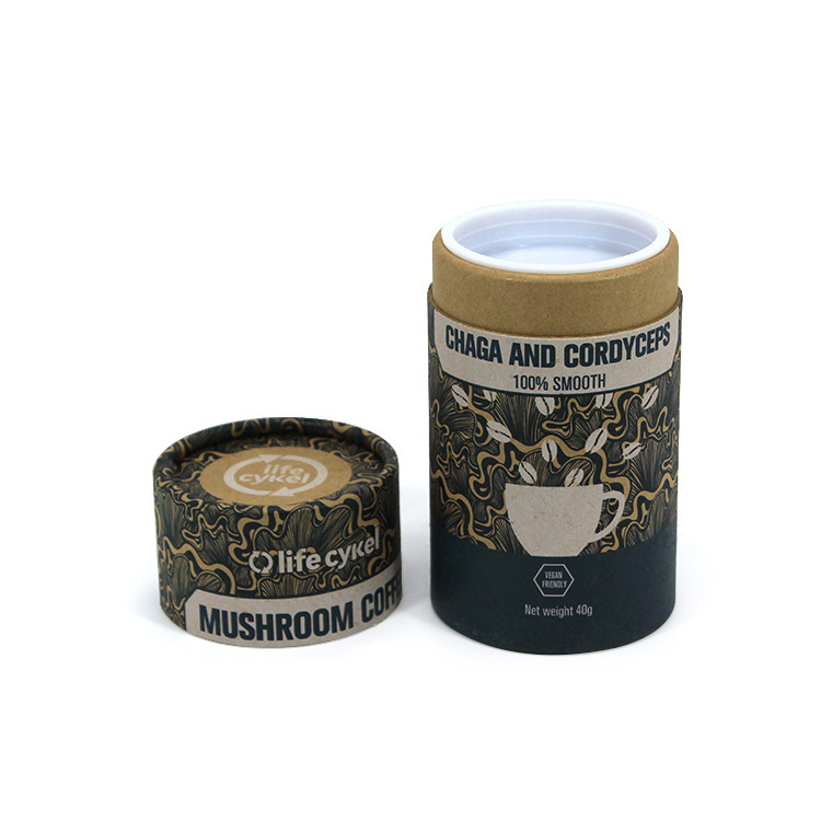 Wholesale Recycled Kraft Paper Tube Cardboard Cylinder Tubes for Coffee Tea Food Packaging with Plastic Cap