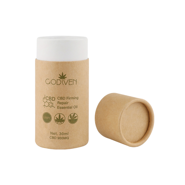Custom Natural Kraft Paper CBD Oil Packaging Tube Box Cardboard Cylinder Box with Foil Stamping