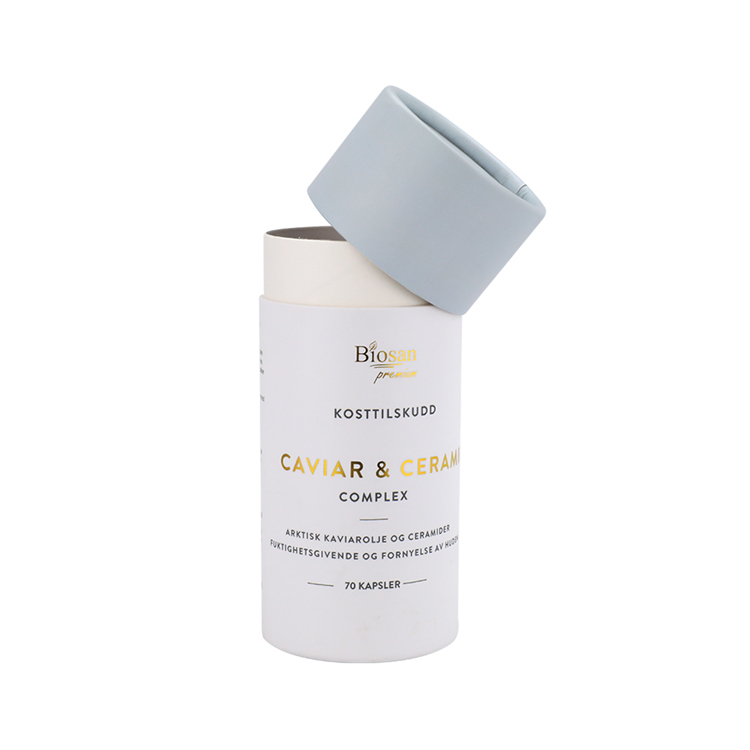 White Cardboard Cosmetic Paper Tube Box with Gold Hot Foil Stamping