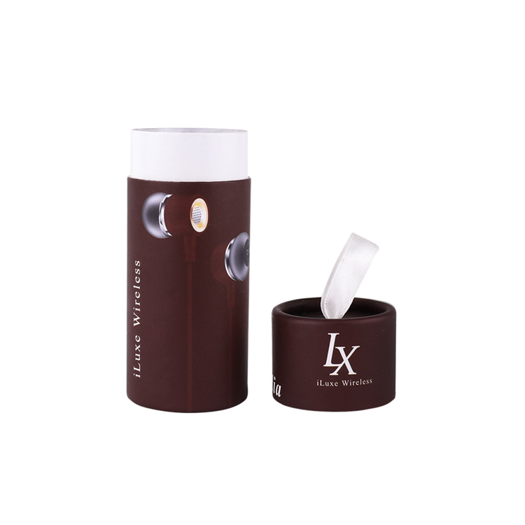 Wireless Earbud Paper Tube Packaging with Silk Ribbon Handle