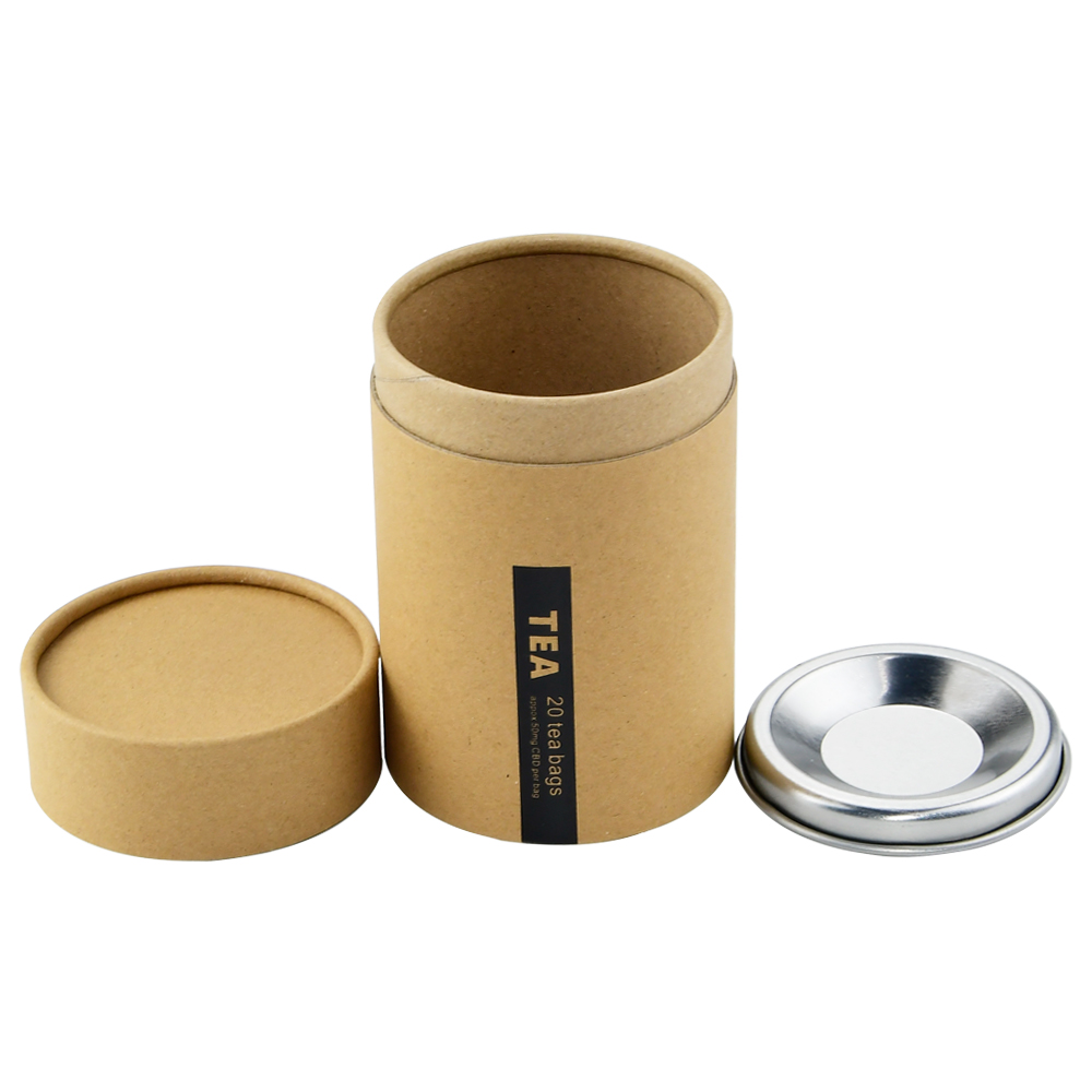 Food Grade Aluminum Foil Lining Kraft Paper Tube Box for CBD Tea Packaging with Metal Lid