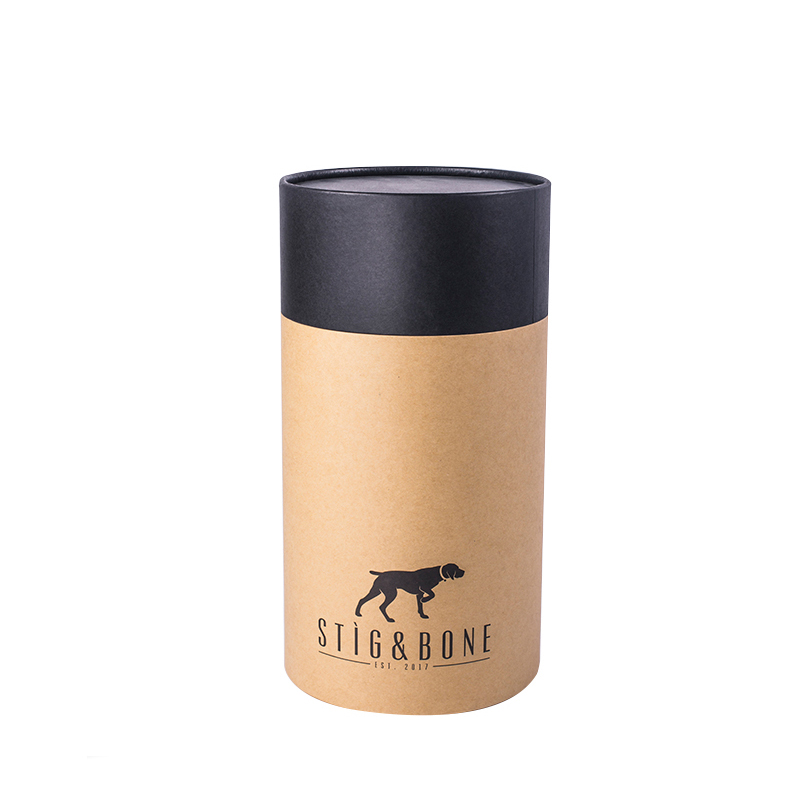 OEM Round Cosmetic Dog PET Food Cardboard Packaging Kraft Paper Cylinder Gift Box With Fabric Bag