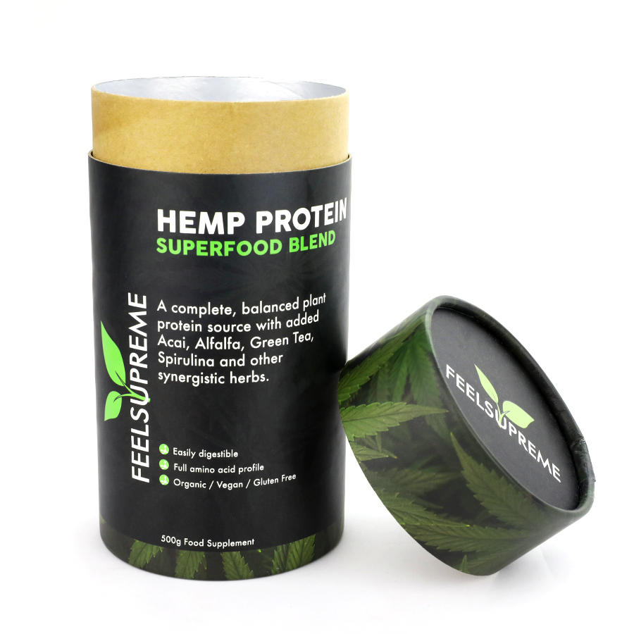 Customized Round Paper Packaging Aluminum Foil Inner Cardboard Cylinder Tube Box For Hemp Protein