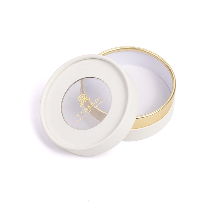 Custom Quality Jewelry Packaging Round Cardboard Box Wholesale White Tube Box With Gold Foiled Window