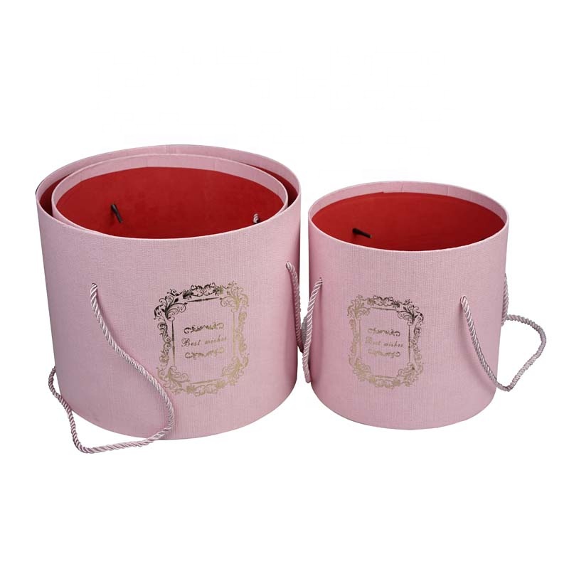 Custom Logo Luxury Pink Rose Packaging Paper Cylinder Rigid Cardboard Round Tube Gift Flower Paper Box With String