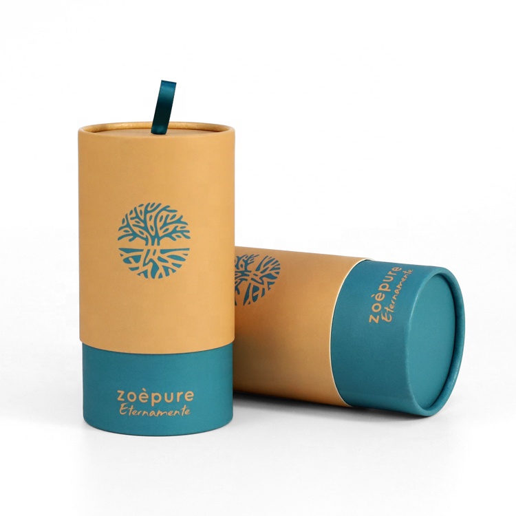 Custom Printing Luxury Eco Friendly Kraft Cylinder Gift Box Packaging Perfume Bottle Essential Oil Paper Tube Packaging With Ribbon Handle