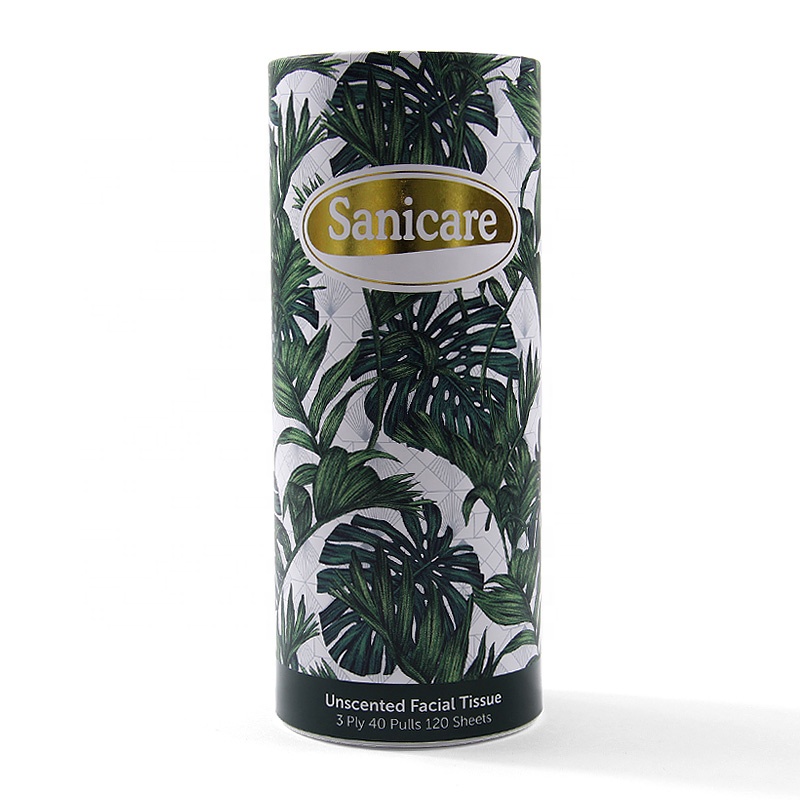 High Quality Gold Foil Logo Color Printing Cylinder Packaging Box Facial Tissue Paper Tube Packaging With Plastic Lid