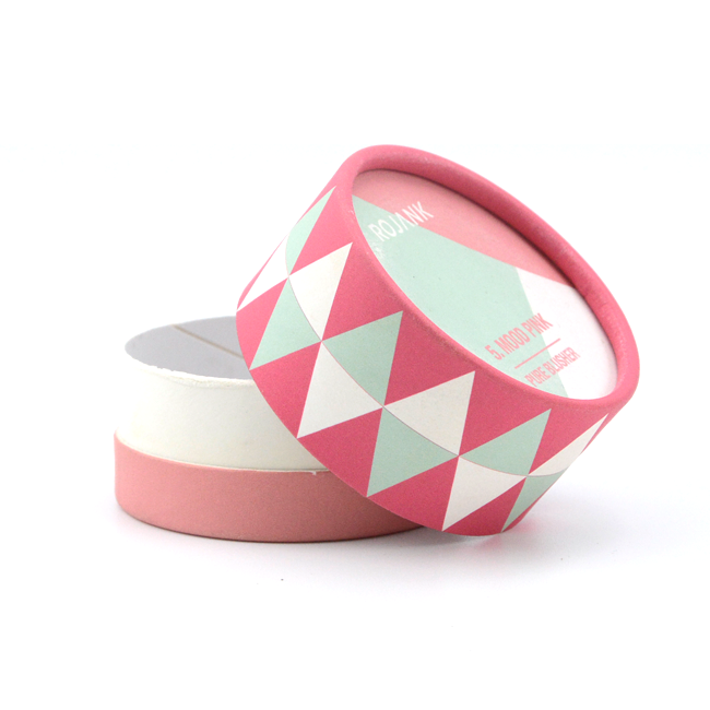 Custom Printed Matte Surface Paper Round Gift Box Pink Cosmetic Paper Tube Packaging for Blusher