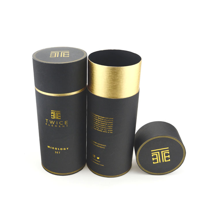 Wholesale Quality Gold Foil Stamping Black Cardboard Paper Wine Bottle Tube Packaging With Gold Neck